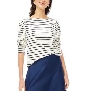 J. Crew long sleeve boatneck tee antique white / navy XL NEW NWT